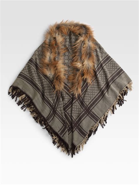 shawls gucci|Gucci scarf with fur trim.